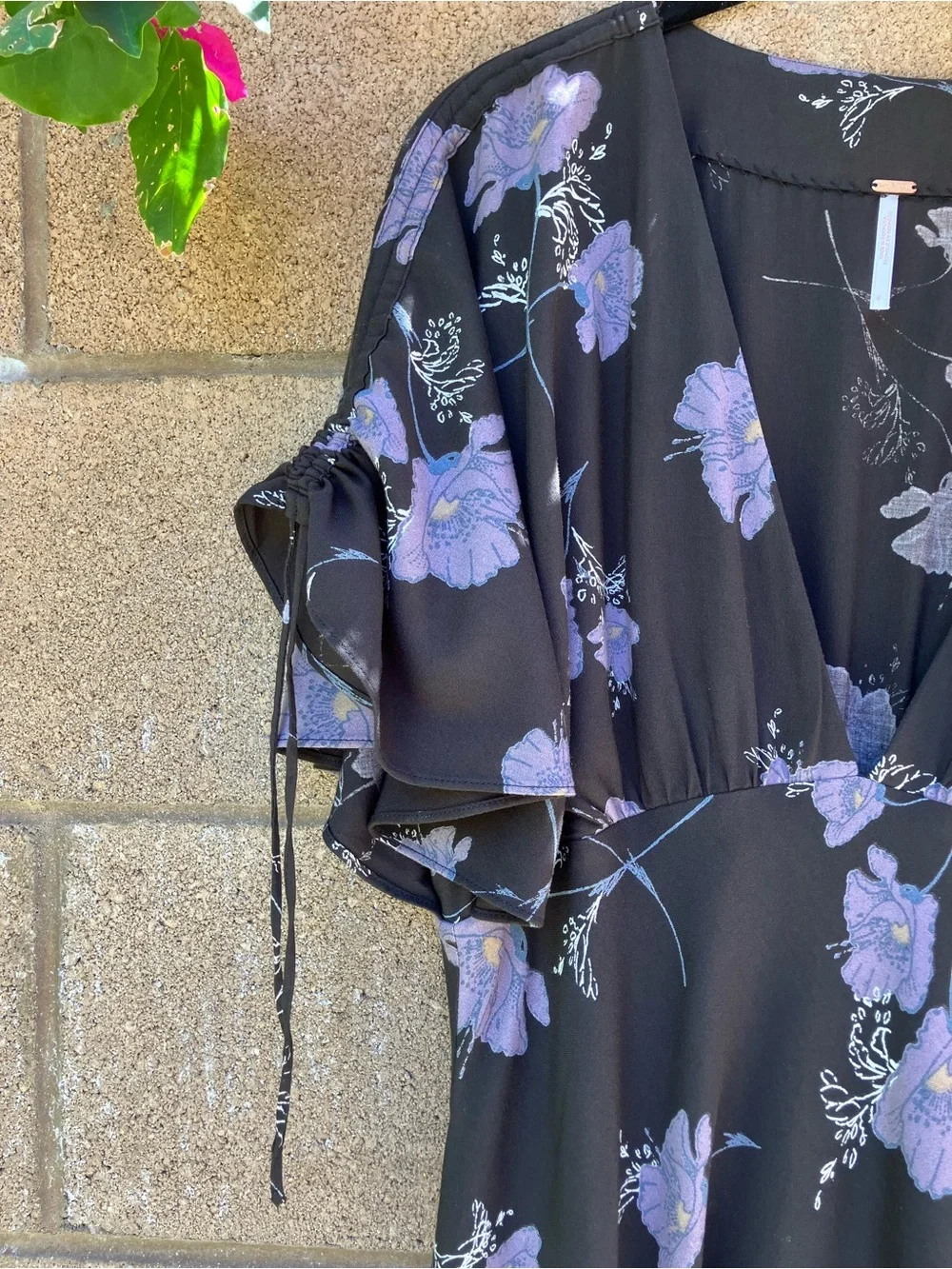 Free People Melanie Dark Floral Mini Dress With Adjustable Boho Flutter Sleeves